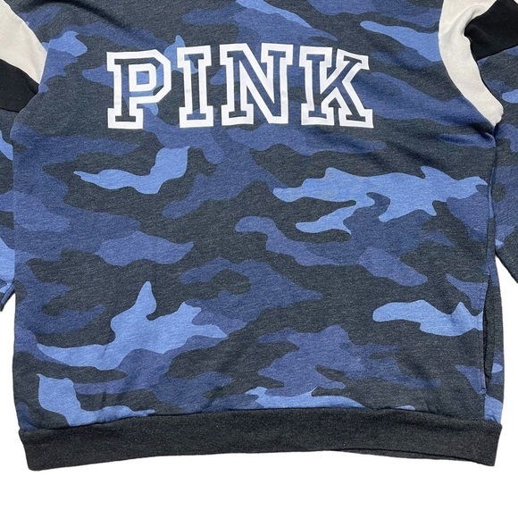 Pink Victorias Secret Sweatshirt Large Blue Camo Sherpa Funnel Neck Pullover - Picture 5 of 13